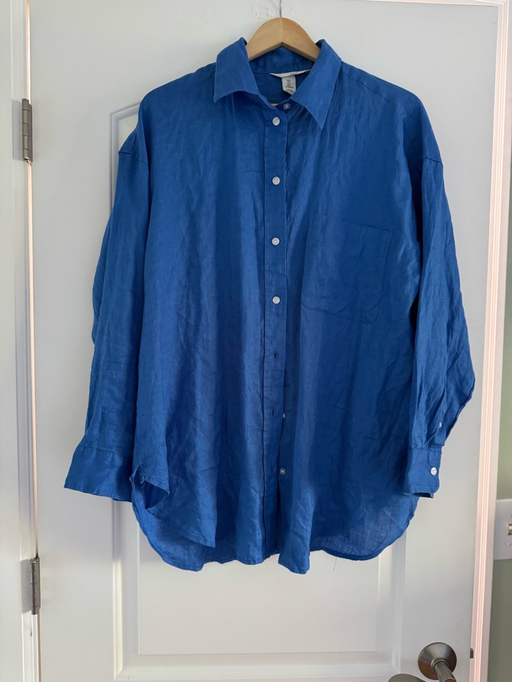 Bright Blue Linen Button-Up Shirt